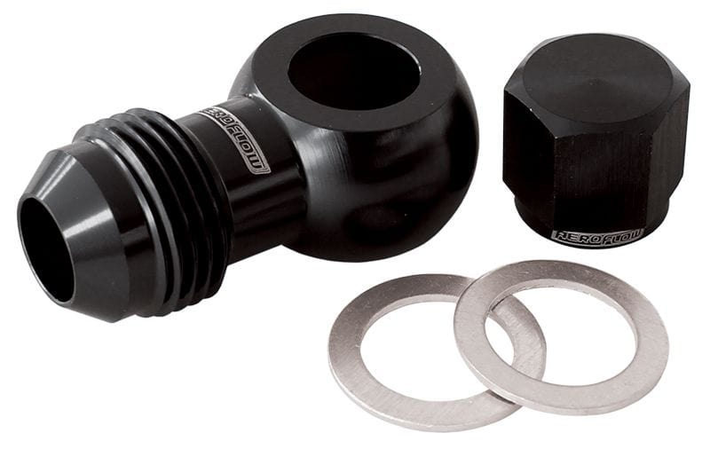 Aeroflow Performance -8AN, Includes Banjo Fitting & Cap 90° Fuel Pump Banjo Kit - Black AF49-1035BLK Autofit