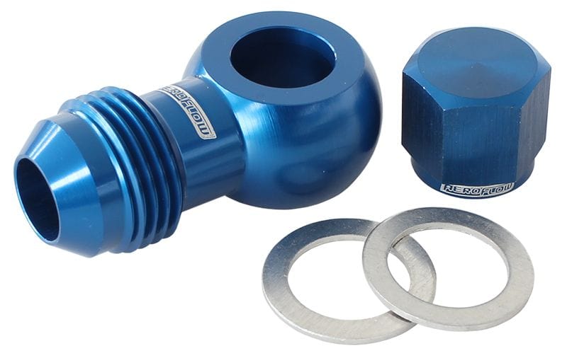 Aeroflow Performance -8AN, Includes Banjo Fitting & Cap 90° Fuel Pump Banjo Kit - Blue AF49-1035 Autofit