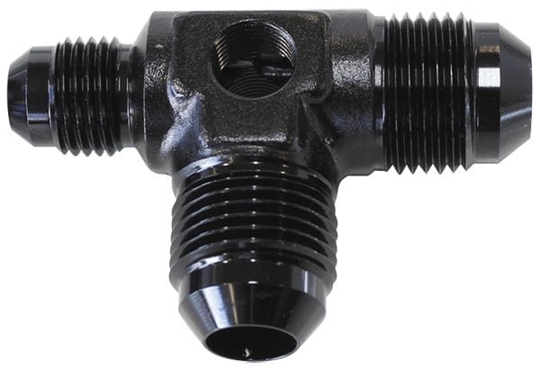 Aeroflow Performance -8AN x 2, -6AN x 1, Black Finish Flare AN Stepped Tee with 1/8" NPT Ports AF824-06-08BLK Autofit