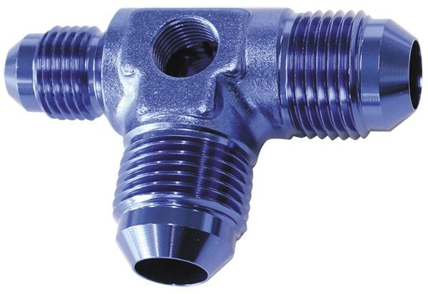 Aeroflow Performance -8AN x 2, -6AN x 1, Blue Finish Flare AN Stepped Tee with 1/8" NPT Ports AF824-06-08 Autofit