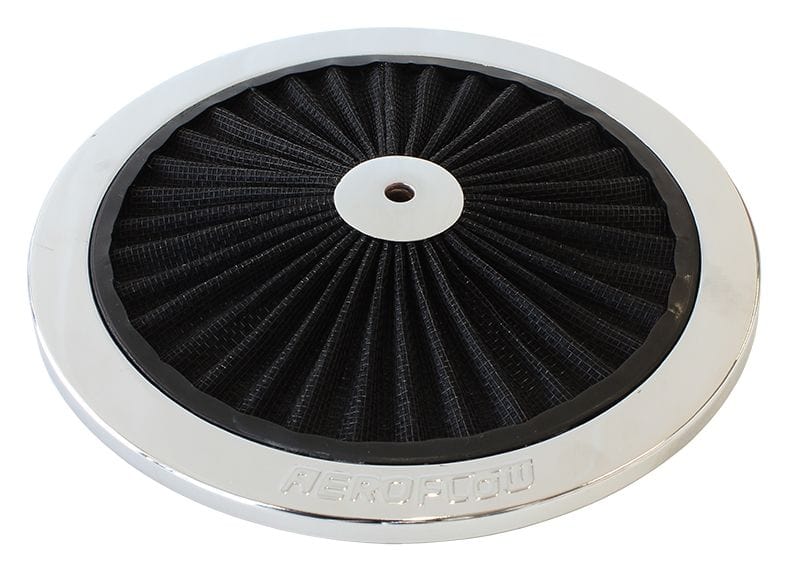 Aeroflow Performance 9" diameter, black washable cotton element Chrome Full Flow Air Filter Top Plate AF2851-0901 Autofit