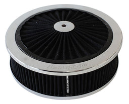 Aeroflow Performance 9" x 2-3/4", 5-1/8" neck, black washable cotton element Chrome Full Flow Air Filter Assembly with AF2851-3150 Autofit