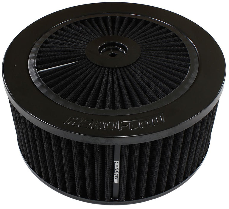 Aeroflow Performance 9" x 4", 7-5/16" neck,Flat Base with black washable cotton element Black Full Flow Air Filter Assembly AF2251-3154 Autofit