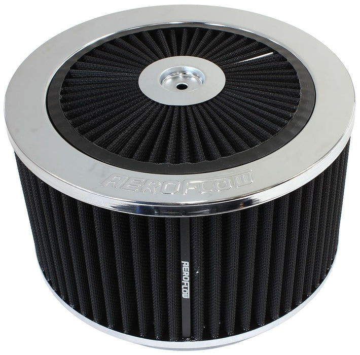 Aeroflow Performance 9" x 4", 7-5/16" neck,Flat Base with black washable cotton element Chrome Full Flow Air Filter Assembly AF2851-3154 Autofit