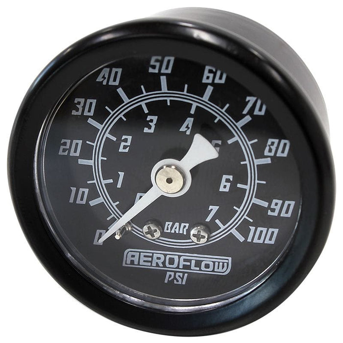 Aeroflow Performance Black Face, White Pointer, 1/8" NPT Male Thread 1-1/2" 100 psi Pressure Gauge AF30-2205 Autofit