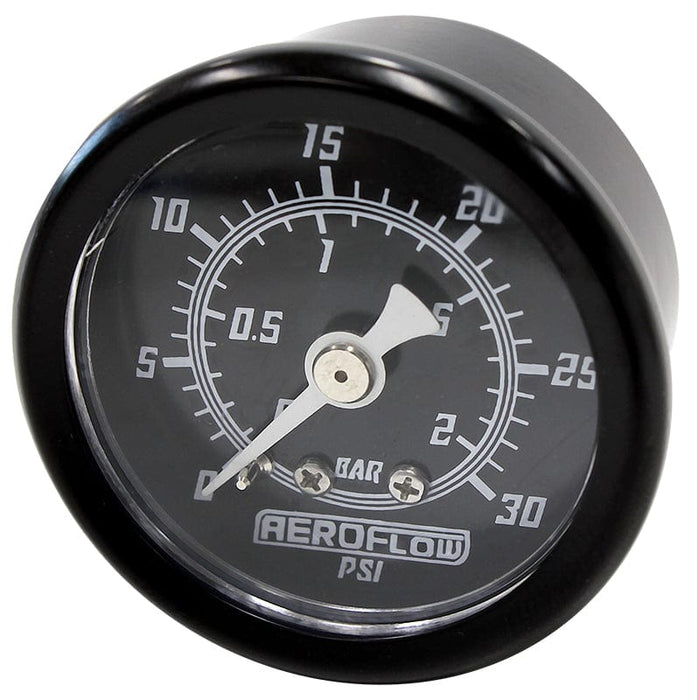 Aeroflow Performance Black Face, White Pointer, 1/8" NPT Male Thread 1-1/2" 30 psi Pressure Gauge AF30-2210 Autofit