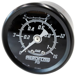 Aeroflow Performance Black Face, White Pointer, 1/8" NPT Male Thread 1-1/2" Liquid Filled 15 psi Pressure Gauge AF30-2200 Autofit