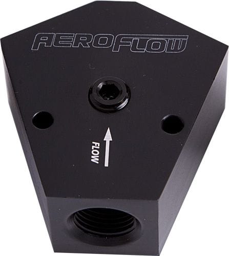 Aeroflow Performance Black Finish. 3/4" NPT Inlet, 3/4" NPT Outlets Billet Y-Block with 1/8" NPT Port AF451-12BLK Autofit