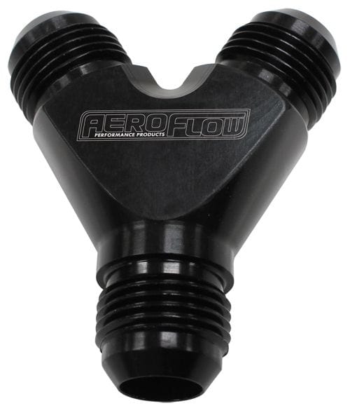 Aeroflow Performance Black Finish. 3 x -3AN Male Billet Y-Block AF930-03-03BLK Autofit