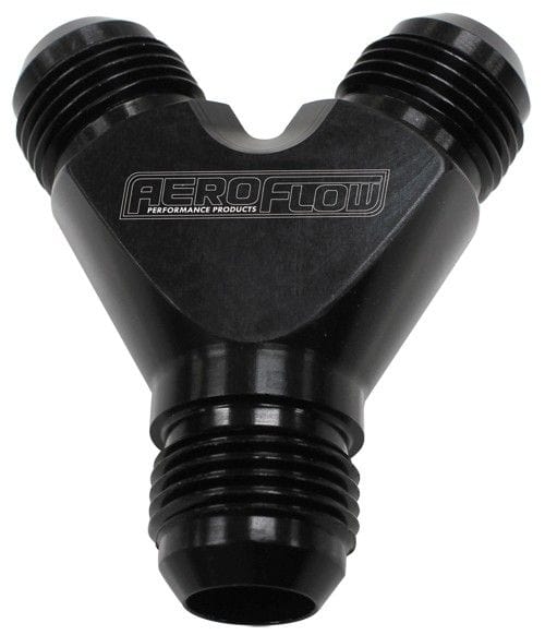 Aeroflow Performance Black Finish. 3 x -4AN Male Billet Y-Block AF930-04-04BLK Autofit