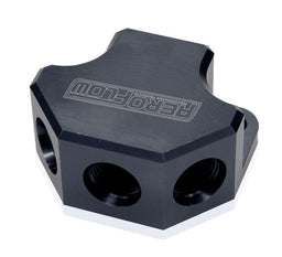 Aeroflow Performance Black Finish. 3 x -8 ORB Ports, 1 x -10 ORB Port Billet 4 Port ORB Y-Block AF454-10-08BLK Autofit