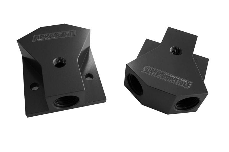 Aeroflow Performance Black Finish. 3 x -8 ORB Ports Billet Y-Block with 1/8" NPT Port AF453-08BLK Autofit