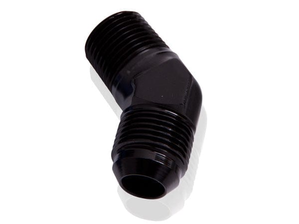Aeroflow Performance Black Finish 45° NPT to Male Flare Adapter 1/4" to -4AN AF823-04-04BLK Autofit