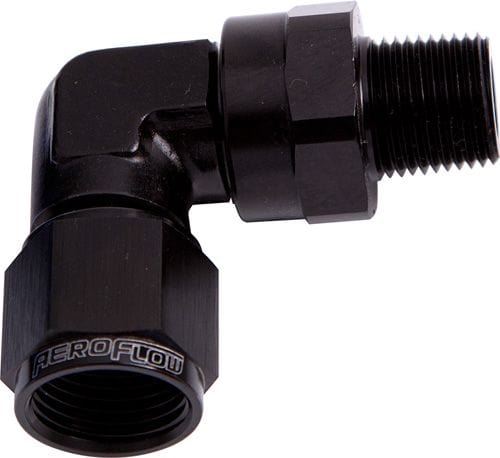Aeroflow Performance Black Finish 90° Male NPT to Female AN Adapter 3/8" to -10AN AF923-10-06BLK Autofit