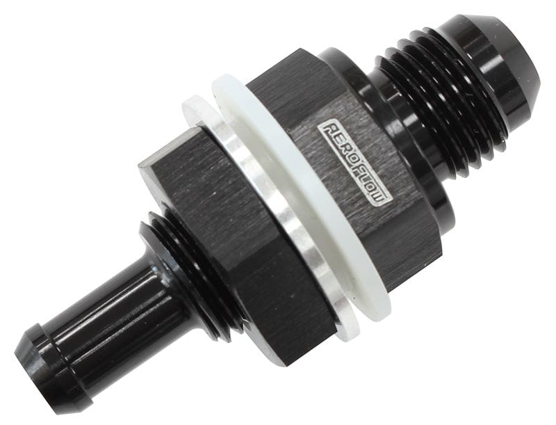 Aeroflow Performance Black Finish Fuel Cell Bulkhead Fitting -6AN to 3/8" Barb AF927-06-06BLK Autofit