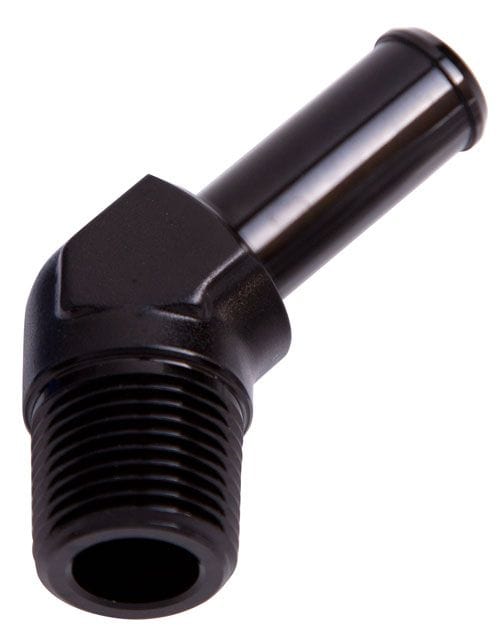 Aeroflow Performance Black Finish Male NPT to Barb 45° Adapter 3/8" to 5/16" AF845-06-05BLK Autofit
