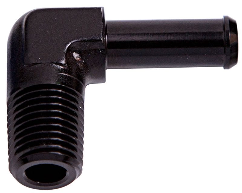Aeroflow Performance Black Finish Male NPT to Barb 90° Adapter 3/8" to 3/8" AF842-06-06BLK Autofit