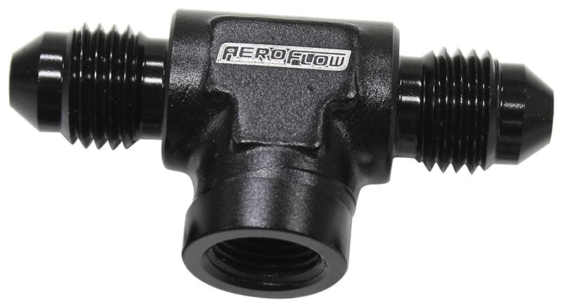 Aeroflow Performance Black Finish Male Tee with Female 1/8" -3AN AF918-03-02BLK Autofit