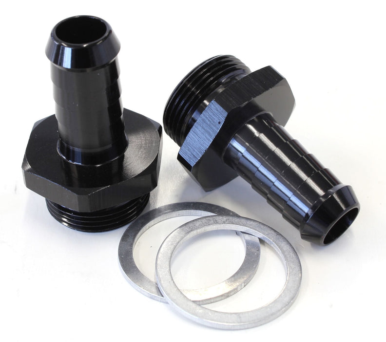 Aeroflow Performance Black Finish. Suit Holley Inlet Feed Carburettor Adapter - Male 1/2" Barb to 7/8" x 20 AF700-02BLK Autofit