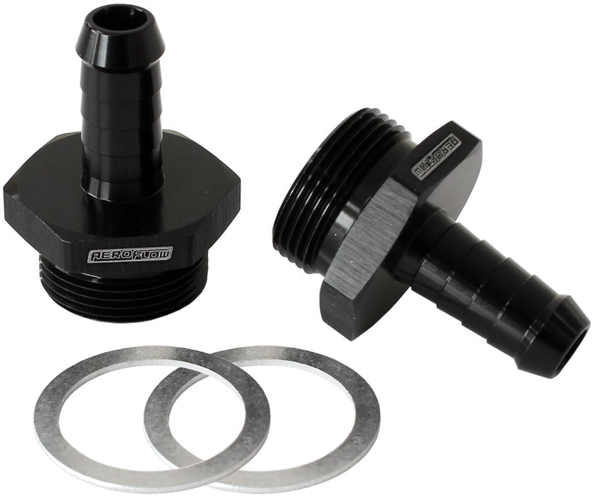 Aeroflow Performance Black Finish. Suit Holley Inlet Feed Carburettor Adapter - Male 3/8" Barb to 7/8" x 20 AF700-01BLK Autofit