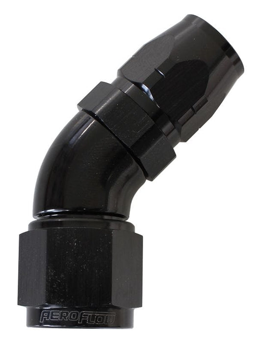 Aeroflow Performance Black Finish. Suits 100 & 450 Series Hose 550 Series Cutter Style One Piece Swivel 45° Stepped Hose End -10AN to -12 Hose Autofit