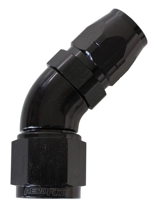 Aeroflow Performance Black Finish. Suits 100 & 450 Series Hose 550 Series Cutter Style One Piece Swivel 45° Stepped Hose End -6AN to -8 Hose AF Autofit