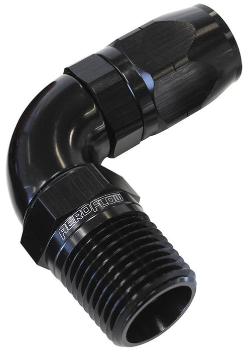 Aeroflow Performance Black Finish. Suits 100 & 450 Series Hose 90° Male NPT Full Flow Swivel Hose End 1/2" to -12AN AF529-12-08BLK Autofit