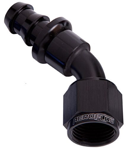 Aeroflow Performance Black Finish. Suits 400 & 500 Series Hose 400 Series Push Lock 45° Hose End -8AN AF402-08BLK Autofit