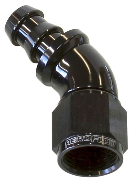 Aeroflow Performance Black Finish. Suits 400 & 500 Series Hose 510 Series Full Flow Tight Radius Push Lock 45° Hose End -8AN AF512-08BLK Autofit
