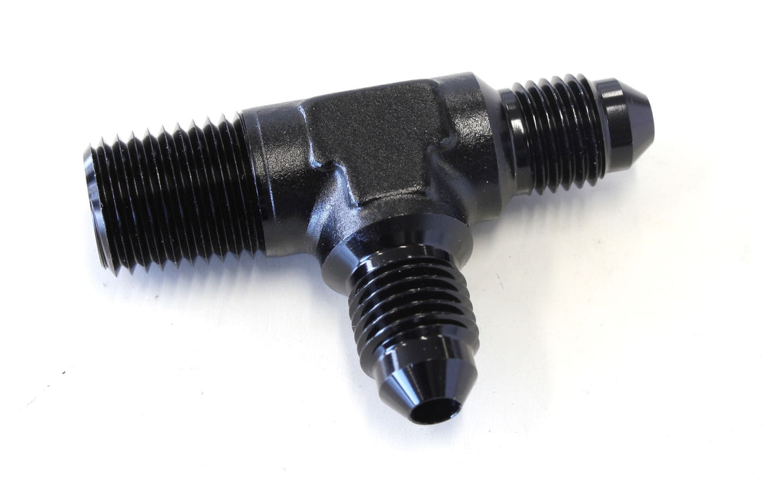 Aeroflow Performance Black Finish Tee with NPT On Run 1/4" to -4AN AF826-04-04BLK Autofit