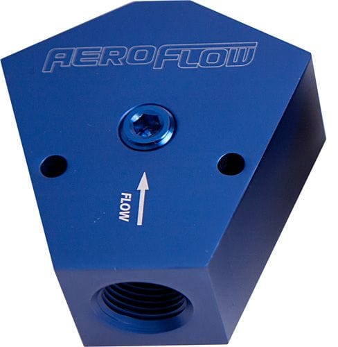 Aeroflow Performance Blue Finish. 1/2" NPT Inlet, 3/8" NPT Outlets Billet Y-Block with 1/8" NPT Port AF451-10-08 Autofit