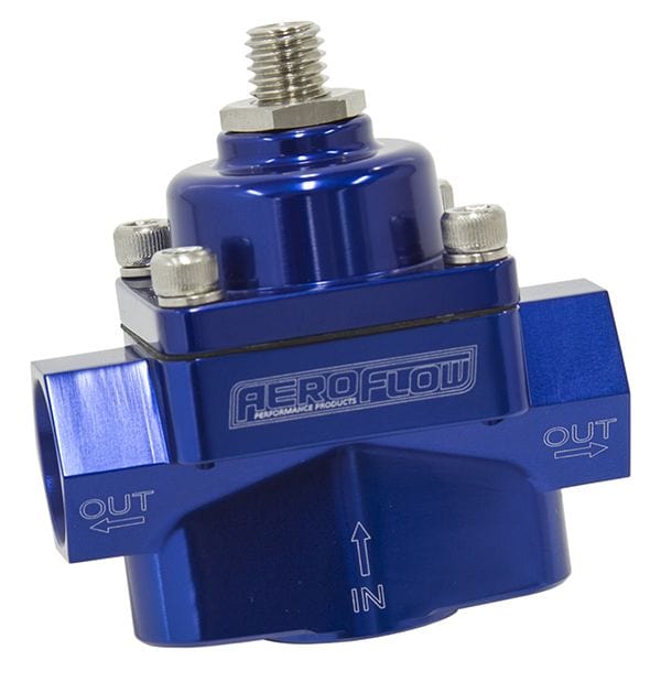 Aeroflow Performance Blue Finish. 1-4 psi Adjustable Billet 2-Port Fuel Pressure Regulator with 3/8" NPT Ports AF49-4001 Autofit