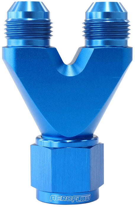 Aeroflow Performance Blue Finish. 1 x -10AN Female, 2 x -8AN Male Billet U-Block with Female Flare AF146-10-08 Autofit