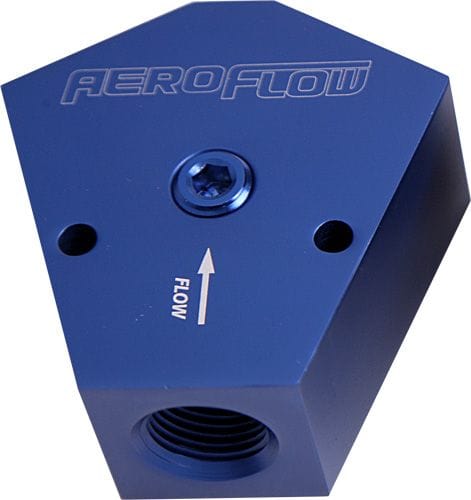 Aeroflow Performance Blue Finish. 3/4" NPT Inlet, 3/4" NPT Outlets Billet Y-Block with 1/8" NPT Port AF451-12 Autofit