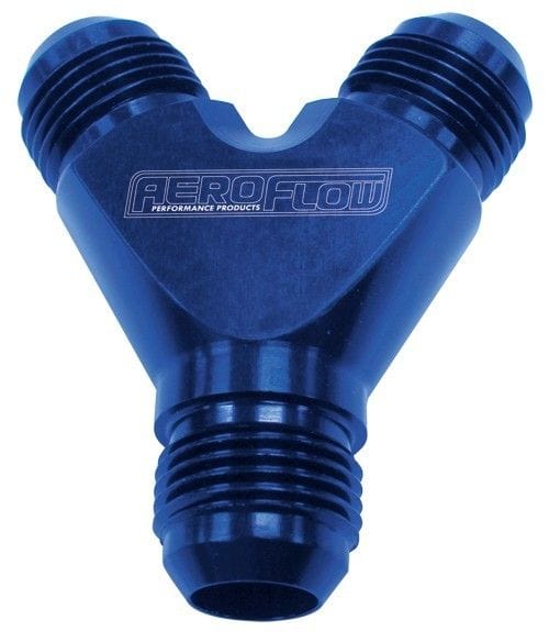 Aeroflow Performance Blue Finish. 3 x -12AN Male Billet Y-Block AF930-12-12 Autofit