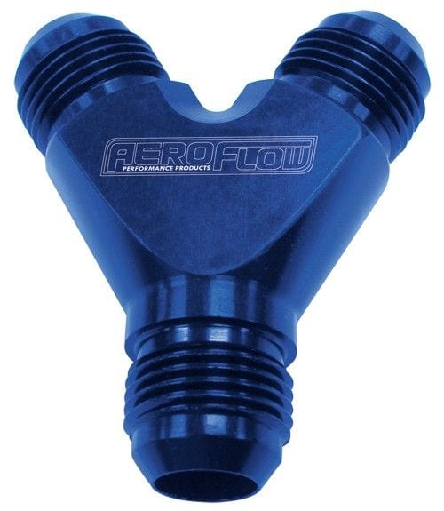 Aeroflow Performance Blue Finish. 3 x -6AN Male Billet Y-Block AF930-06-06 Autofit