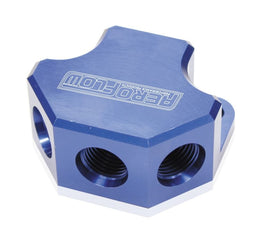 Aeroflow Performance Blue Finish. 3 x -8 ORB Ports, 1 x -10 ORB Port Billet 4 Port ORB Y-Block AF454-10-08 Autofit