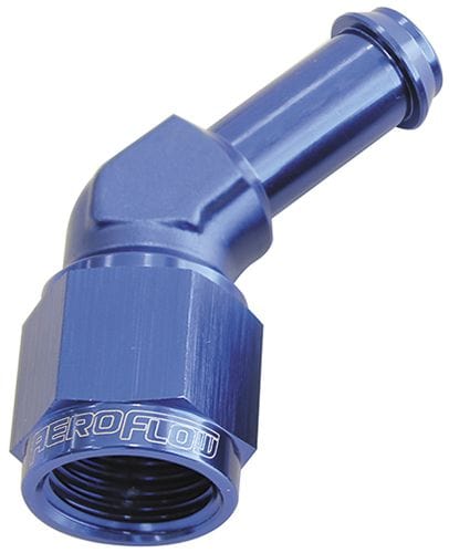 Aeroflow Performance Blue Finish 45° Hose Barb 3/8" to -6AN AF412-06 Autofit
