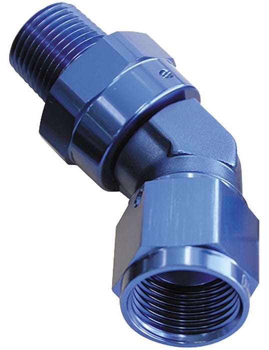 Aeroflow Performance Blue Finish 45° NPT Swivel to Male AN Flare Adapter 1/4" to -6AN AF919-06-04 Autofit