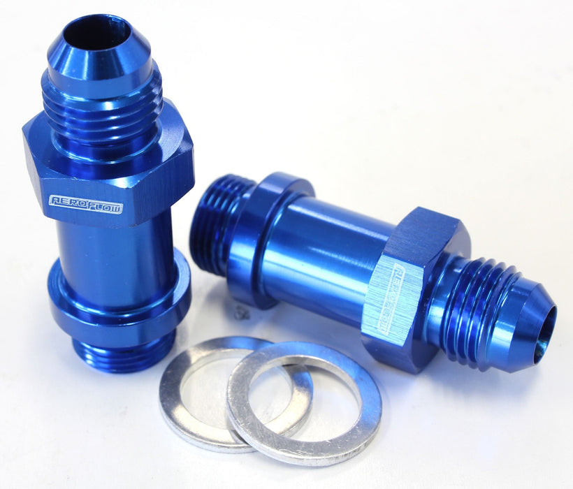 Aeroflow Performance Blue Finish. Suit Demon / Holley Inlet Feed Carburettor Adapter - Male 9/16" x 24 to -6AN 1-3/4" Long AF701-06-L Autofit
