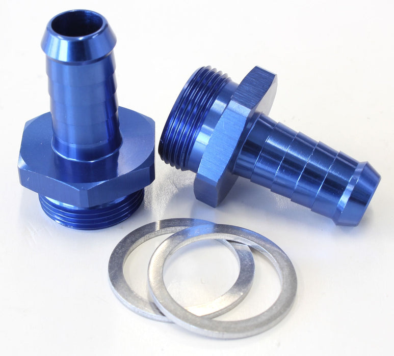 Aeroflow Performance Blue Finish. Suit Holley Inlet Feed Carburettor Adapter - Male 1/2" Barb to 7/8" x 20 AF700-02 Autofit