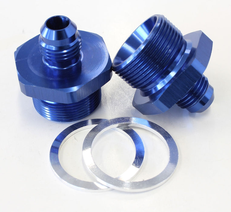 Aeroflow Performance Blue Finish. Suit Quadrajet Inlet Feed Carburettor Adapter - Male -6AN to 1" x 20 AF708-06 Autofit