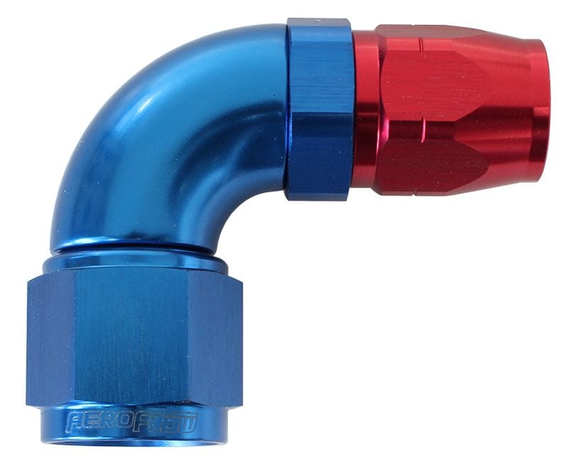 Aeroflow Performance Blue Finish. Suits 100 & 450 Series Hose 550 Series Cutter Style One Piece Swivel 90° Stepped Hose End -12AN to -16 Hose Autofit