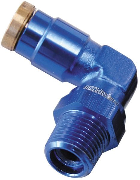 Aeroflow Performance Blue Finish. Suits 120 Series Nylon Hose 120 Series 90° 1/4" NPT to 1/4" Push to Connect Fitting AF123-04 Autofit