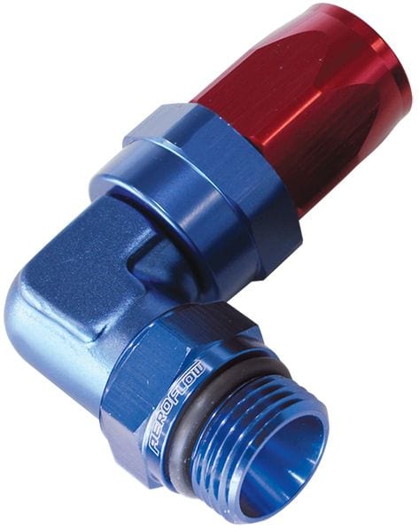 Aeroflow Performance Blue/Red Finish. Suit 100 & 450 Series Hose ORB Taper Swivel 90° Hose End -4AN to -6AN AF849-06-04 Autofit