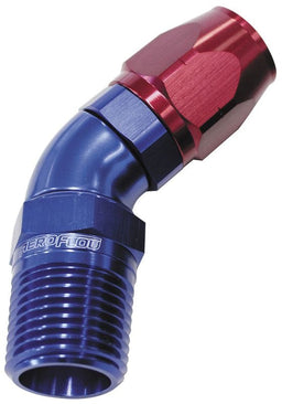 Aeroflow Performance Blue/Red Finish. Suits 100 & 450 Series Hose 45° Male NPT Full Flow Swivel Hose End 3/4" to -16AN AF528-16-12 Autofit