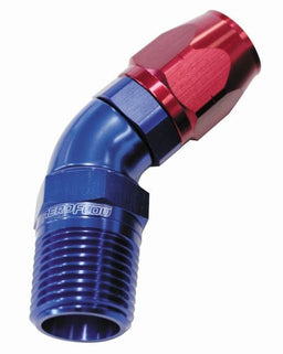 Aeroflow Performance Blue/Red Finish. Suits 100 & 450 Series Hose 45° Male NPT Full Flow Swivel Hose End 3/8" to -6AN AF528-06-06 Autofit