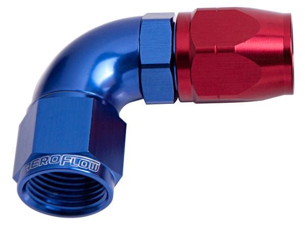 Aeroflow Performance Blue/Red Finish. Suits 100 & 450 Series Hose 550 Series Cutter One-Piece Full Flow Swivel 90° Hose End -6AN (25 Pack) AF553-0 Autofit