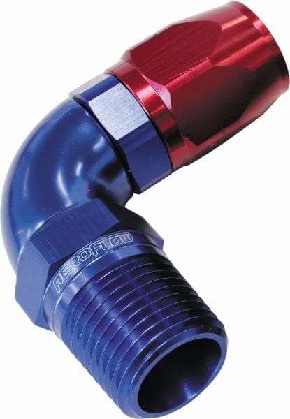 Aeroflow Performance Blue/Red Finish. Suits 100 & 450 Series Hose 90° Male NPT Full Flow Swivel Hose End 1/2" to -10AN AF529-10-08 Autofit