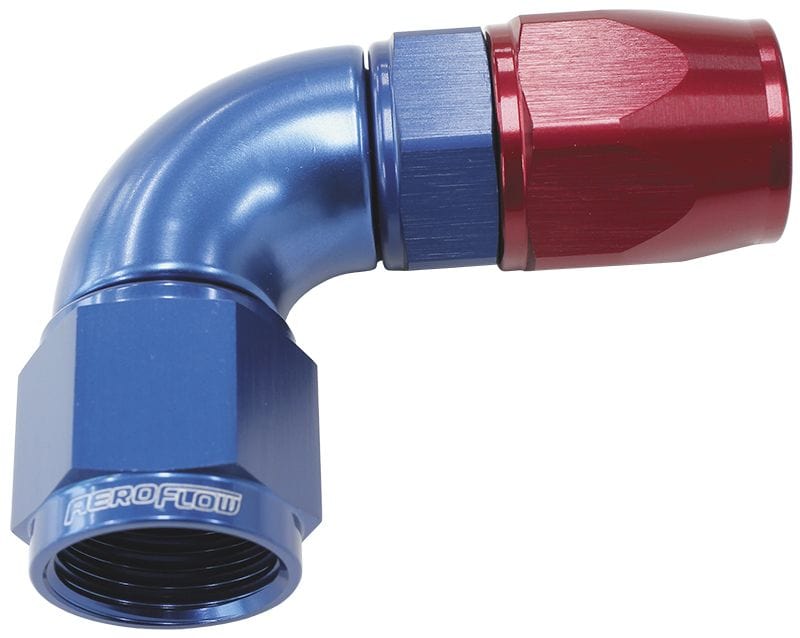 Aeroflow Performance Blue/Red Finish. Suits 200 & 250 Series Hose 570 Series PTFE 90° Hose End -20AN AF573-20D Autofit
